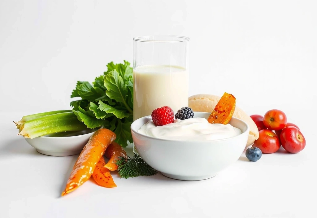 Yogurt, kefir, fermented foods, clean background, no text