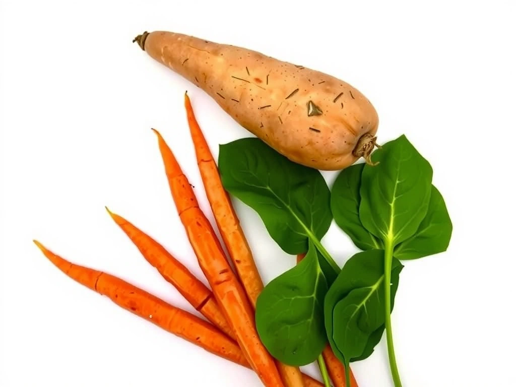Morcovi, cartofi dulci, spanac, minimalist, fără text