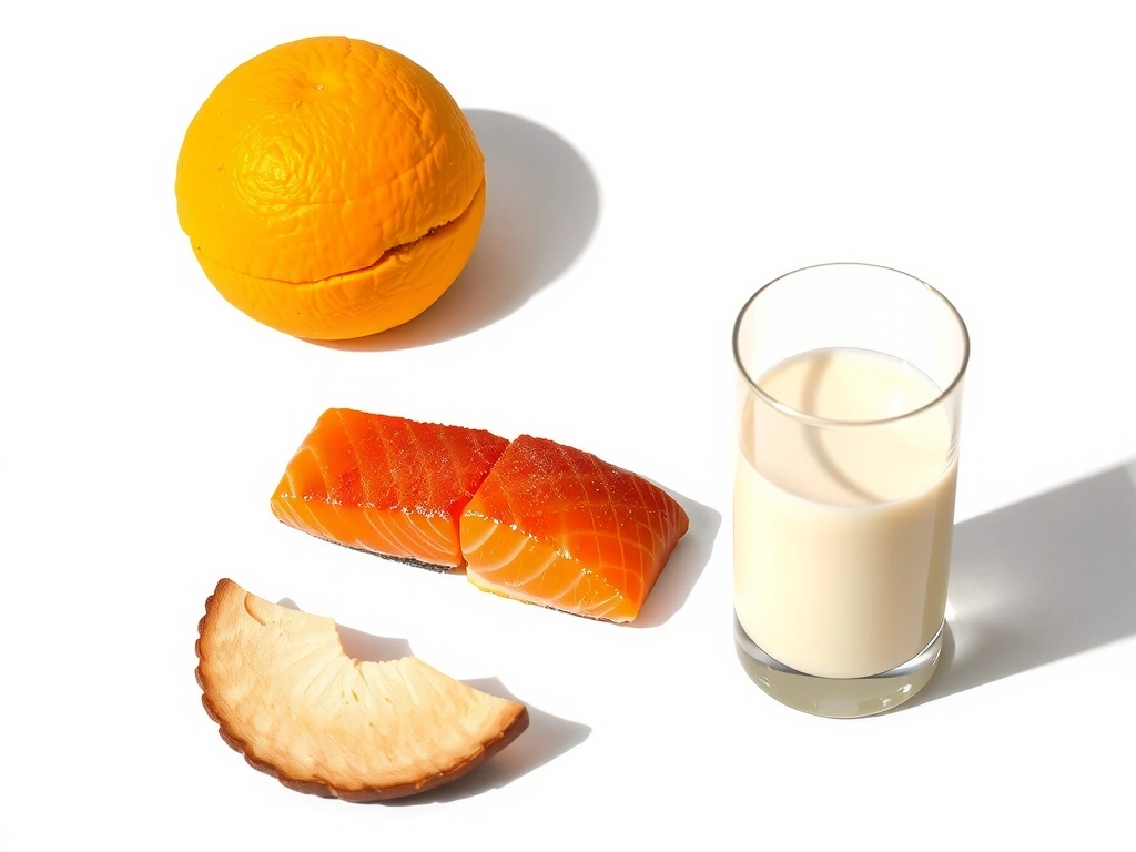 Soare, pește gras (somon), lapte fortificat, minimalist, fără text